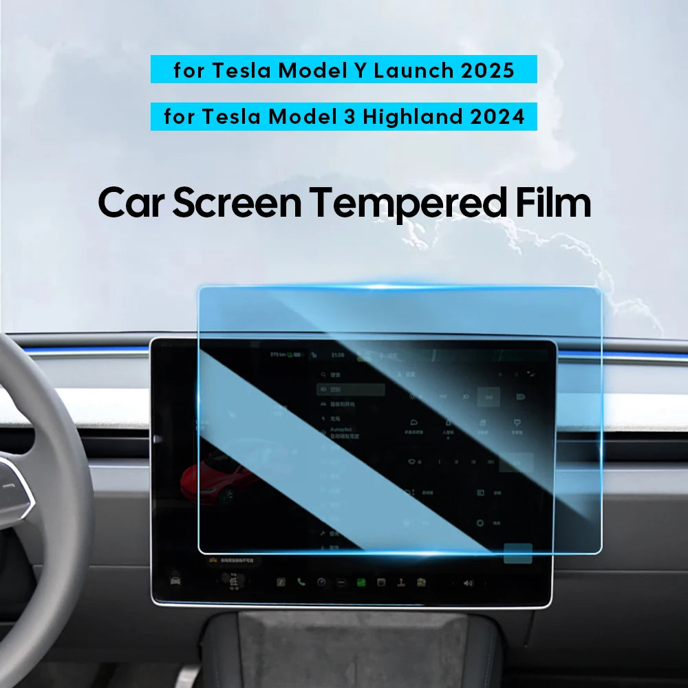 Tempered Glass Film Protector for New Tesla Model Y Juniper 2025 Launch Model 3 Highland 2024 Front and Rear Screen Protective