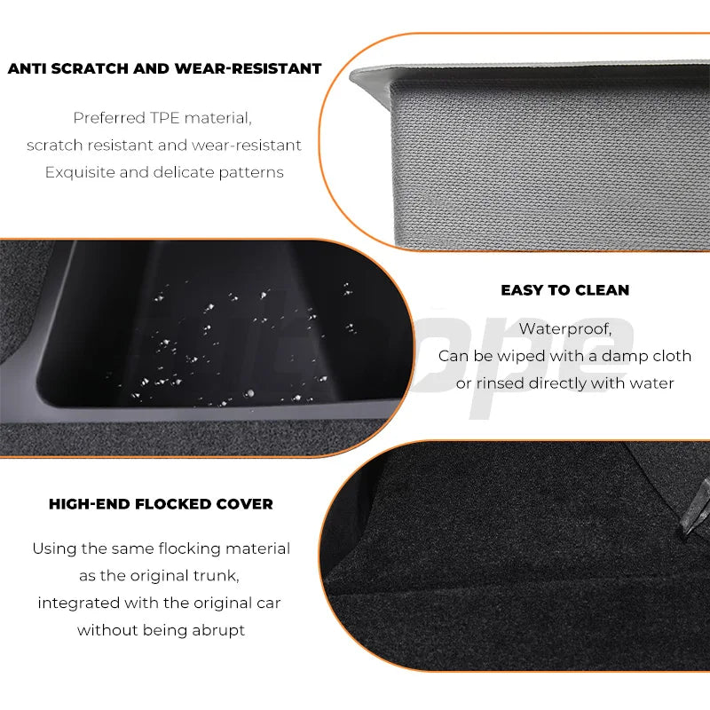 Futhope Car Trunk Side Storage Box For Tesla Model Y New juniper Flocking Cover Mat Partition Board Stowing Space Decoration