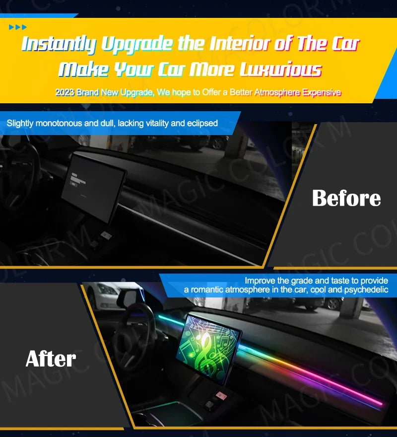 Vgetting For Tesla Car Ambient Lights USB LED Interior RGB Symphony Atmosphere Lamp APP Control Remote For Universal Car Models