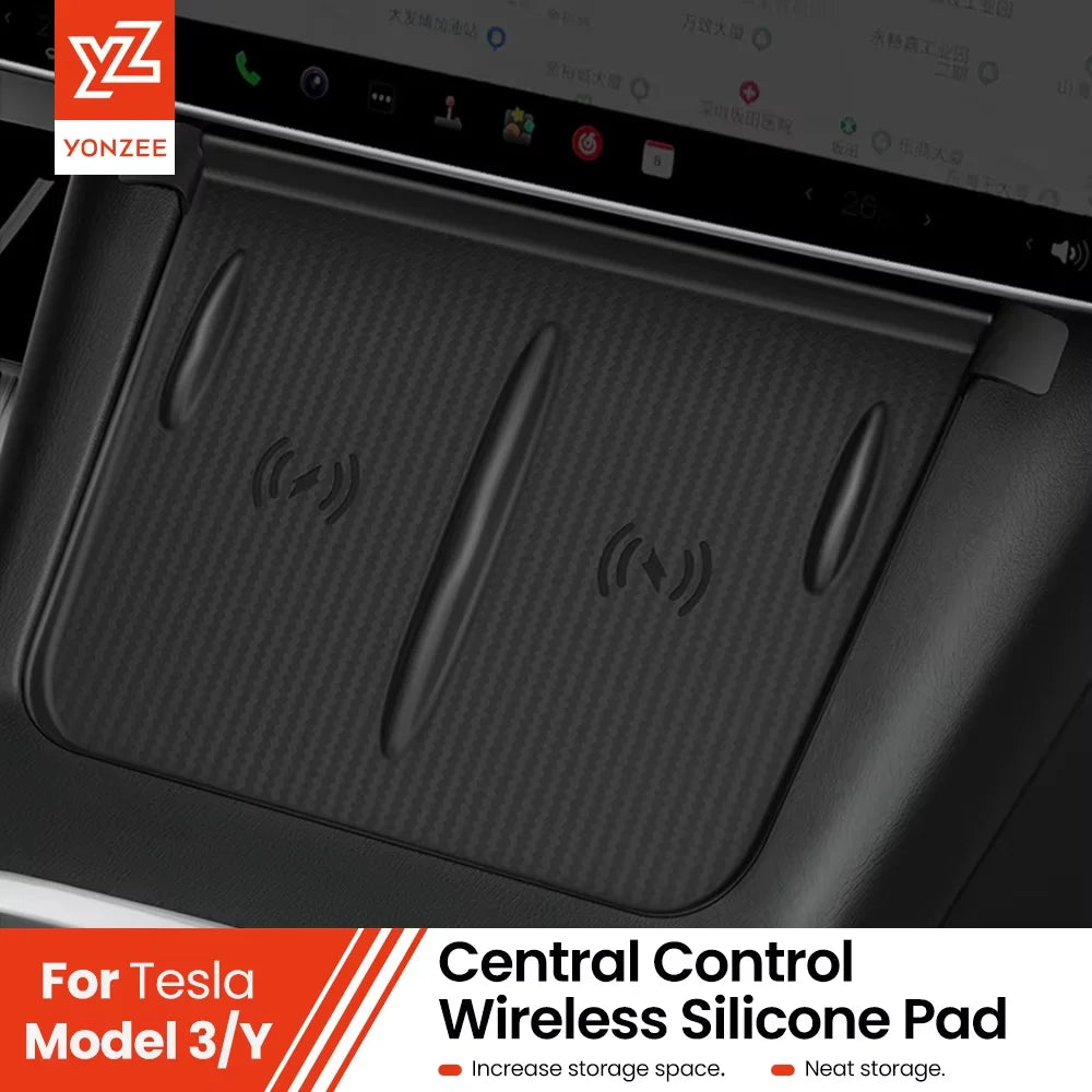 YZ For Tesla Model 3 Y Highland Juniper 2021-2025 Silicone Anti-skid Pad For Tesla Car Phone Wireless Charging Pad Accessories