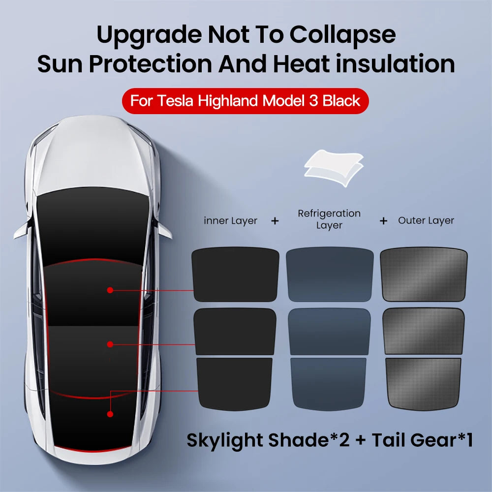 YZ For Tesla Model 3 Y Highland 2021-2024 sun visor for car Upgrade Ice Cloth Buckle Sun Shades Glass Roof Skylight Vehicle