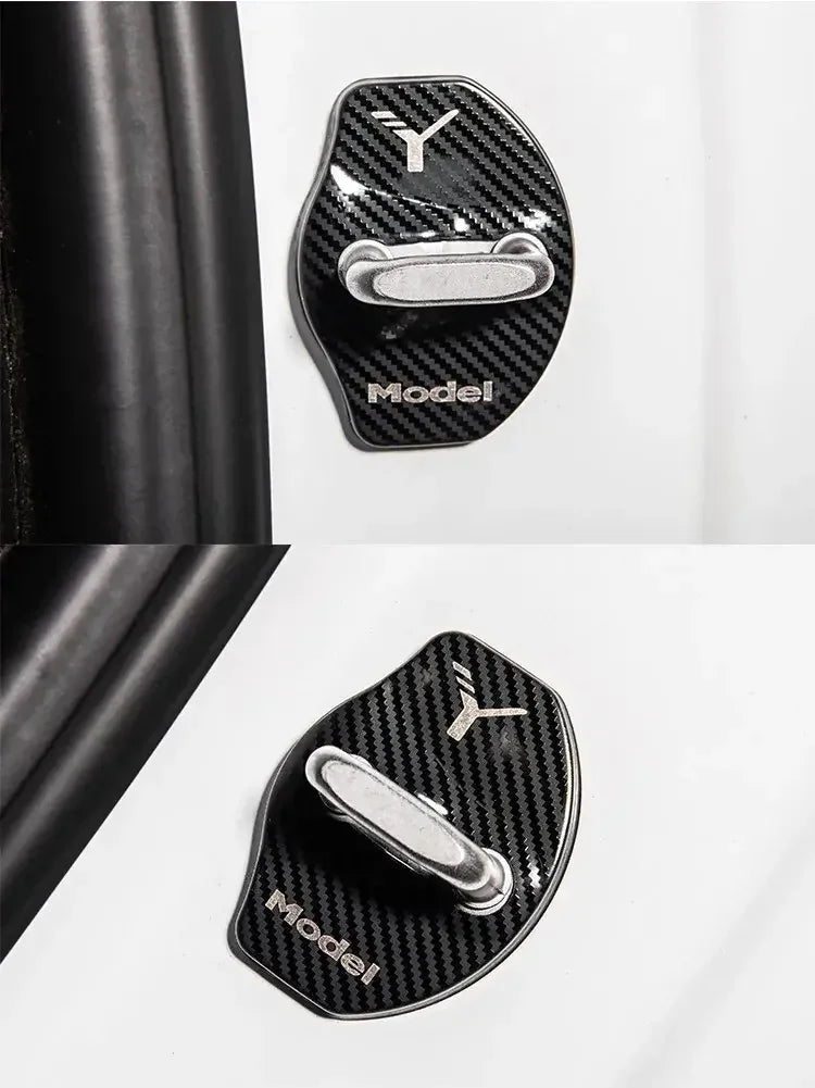 Car Door Lock Buckle Cover Door Lock For Tesla Model Y Carbon Fiber Metal Sticker Protector Accessories Decoration