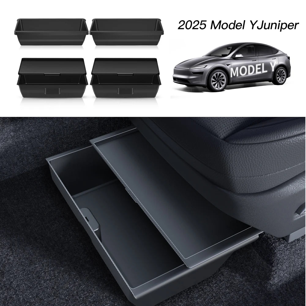 YZ For Tesla Model Y Juniper 2025 Underseat Storage Box Seats Drawer TPE Hidden Storage Tray Push Pull Car Organizer Accessories