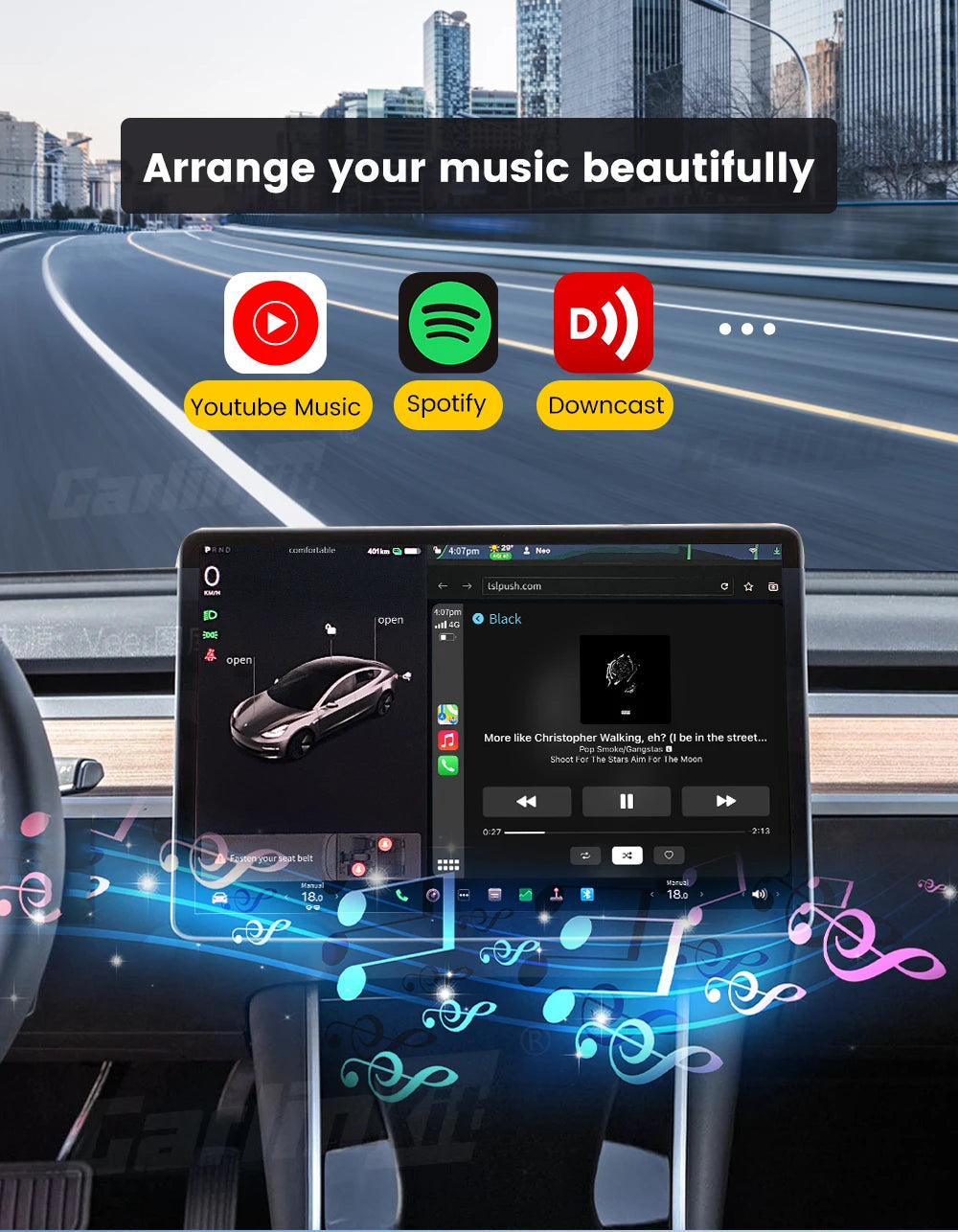 T2C Carlinkit Wireless CarPlay Adapter For Tesla Car Play Wireless Dongle for Model 3 Model Y S X Waze Spotify Android Auto