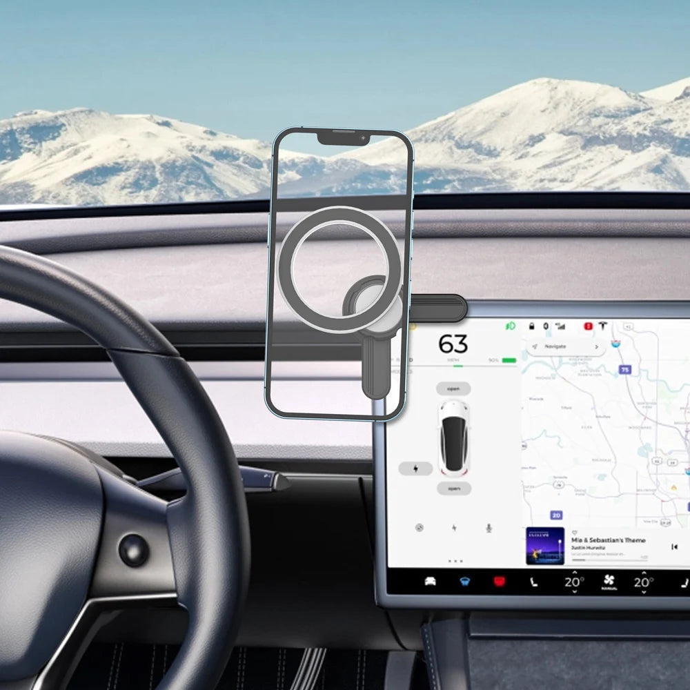 iBudim Magnetic Phone Holder for Tesla Car Display Screen Side 360 Degree Rotation Magnet Car Mount for iPhone 15 ProMax MagSafe