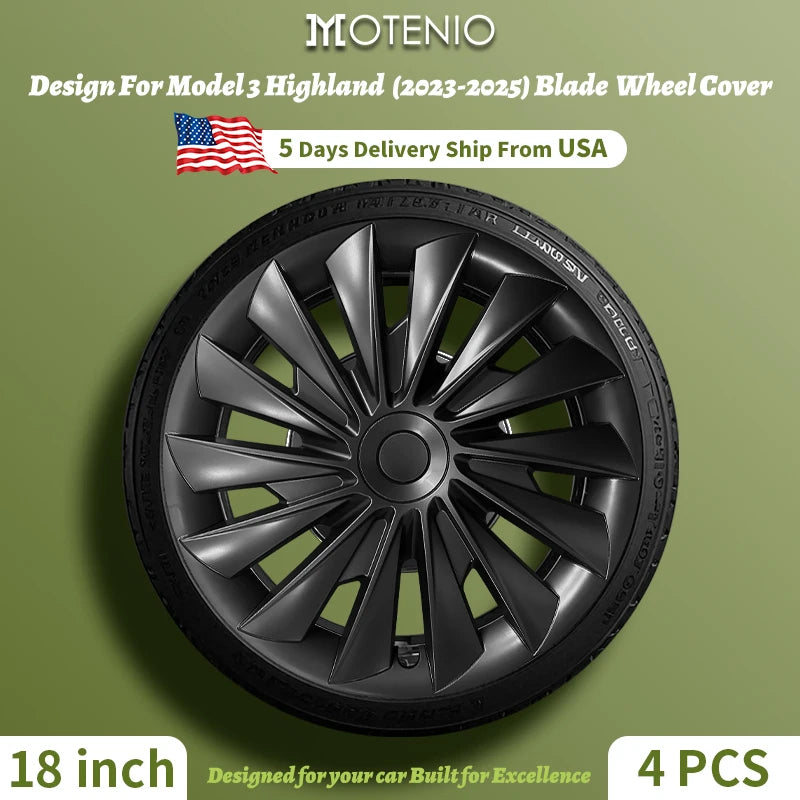 4PCS for Model 3 Highland 2023-2025 Wheel Cover 18 Inch Hubcap New Blade Style Wheel Cover Rim Hubcaps Car Protection for Tesla