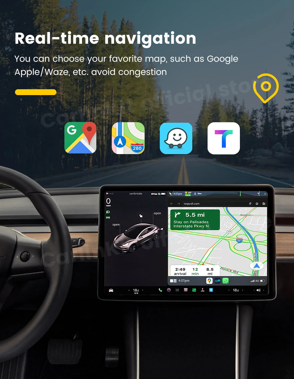 CarlinKit Wireless Android Auto & CarPlay USB Adapter For Tesla Car Model 3 Model Y Model X/S Online Upgrade Waze Spotify Ai Box
