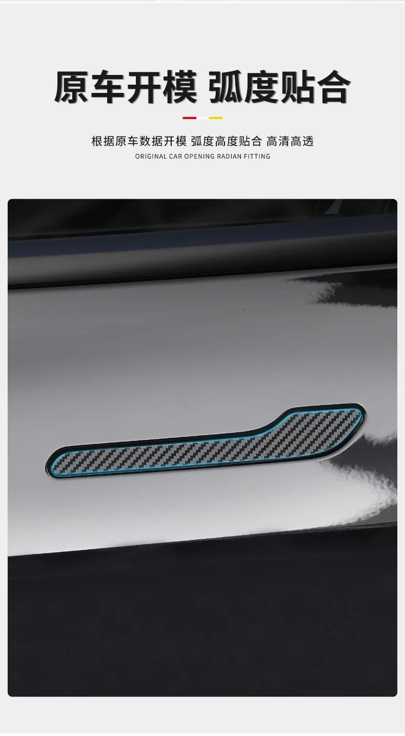 For Tesla Model 3 Y Carbon Fiber ABS Styling Premium Durable Accessories model3 2024 Car Door Handle Cover Protector Sticker