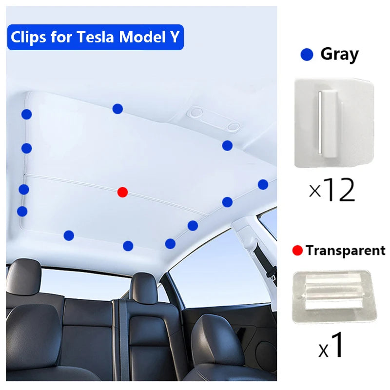 For Tesla Model Y S X 3 Roof Sunshade Clips Skylight Split Shade Windows Sunshades Sun Block Clip Interior Accessories 2025 2024