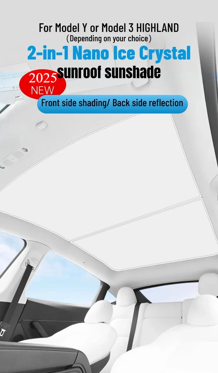 Sunroof Sunshades for Tesla Model 3 HIGHLAND 2024 Model Y JUNIPER 2025 Ice Cloth Buckle Sun Pare Glass Skylight Accessories