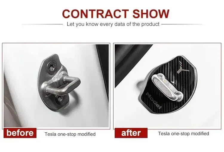 Car Door Lock Buckle Cover Door Lock For Tesla Model Y Carbon Fiber Metal Sticker Protector Accessories Decoration