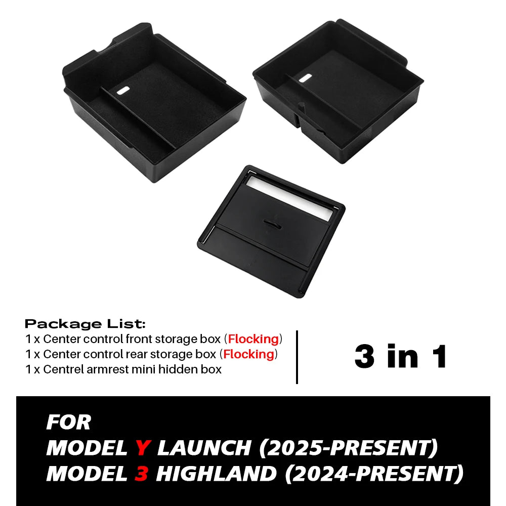 for Tesla Model 3 Highland 2024 Console Armrest Storage box Interior Organizer ABS Rubber Pad or Flocking