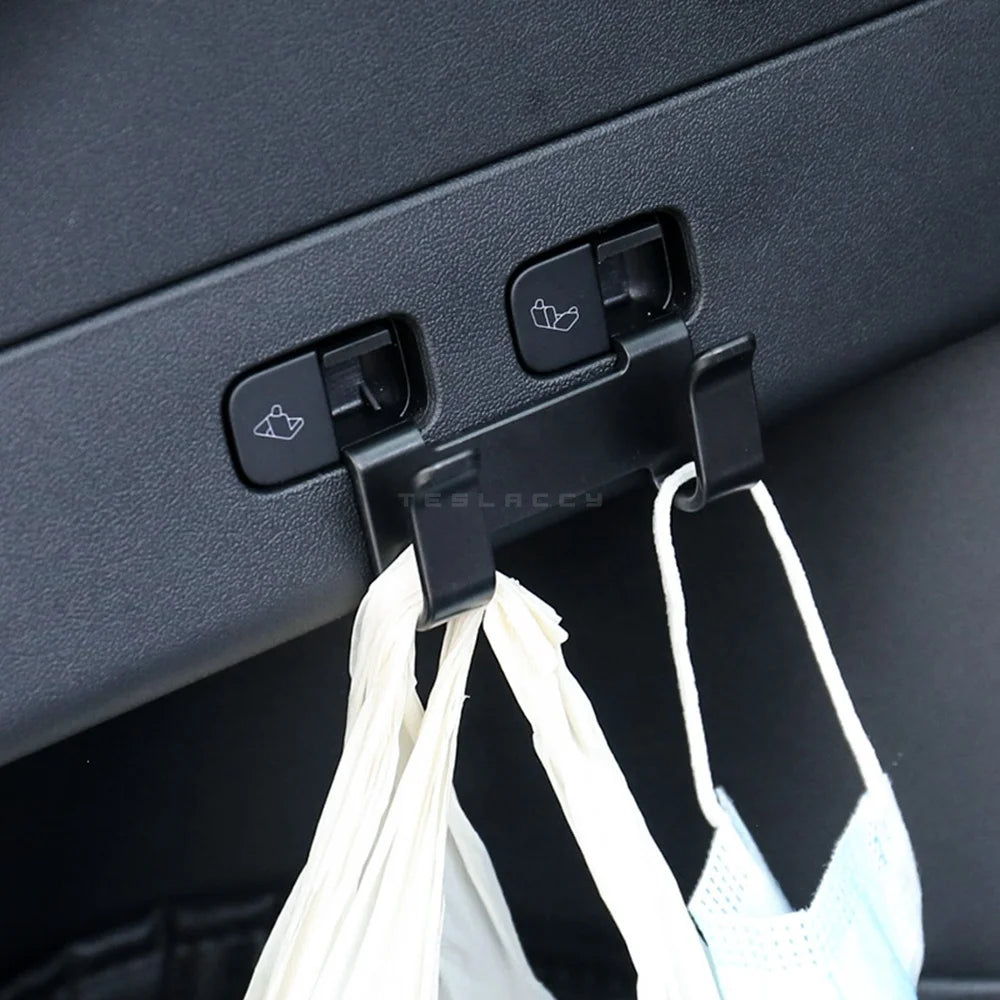 for Tesla Model Y 2020-2024 Rear Trunk Hook Seat Button Cargo Grocery Shopping Bag Holder Umbrella Hanger Storage Car Interior