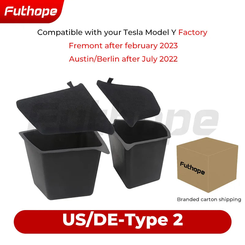 Futhope Car Trunk Side Storage Box For Tesla Model Y New juniper Flocking Cover Mat Partition Board Stowing Space Decoration