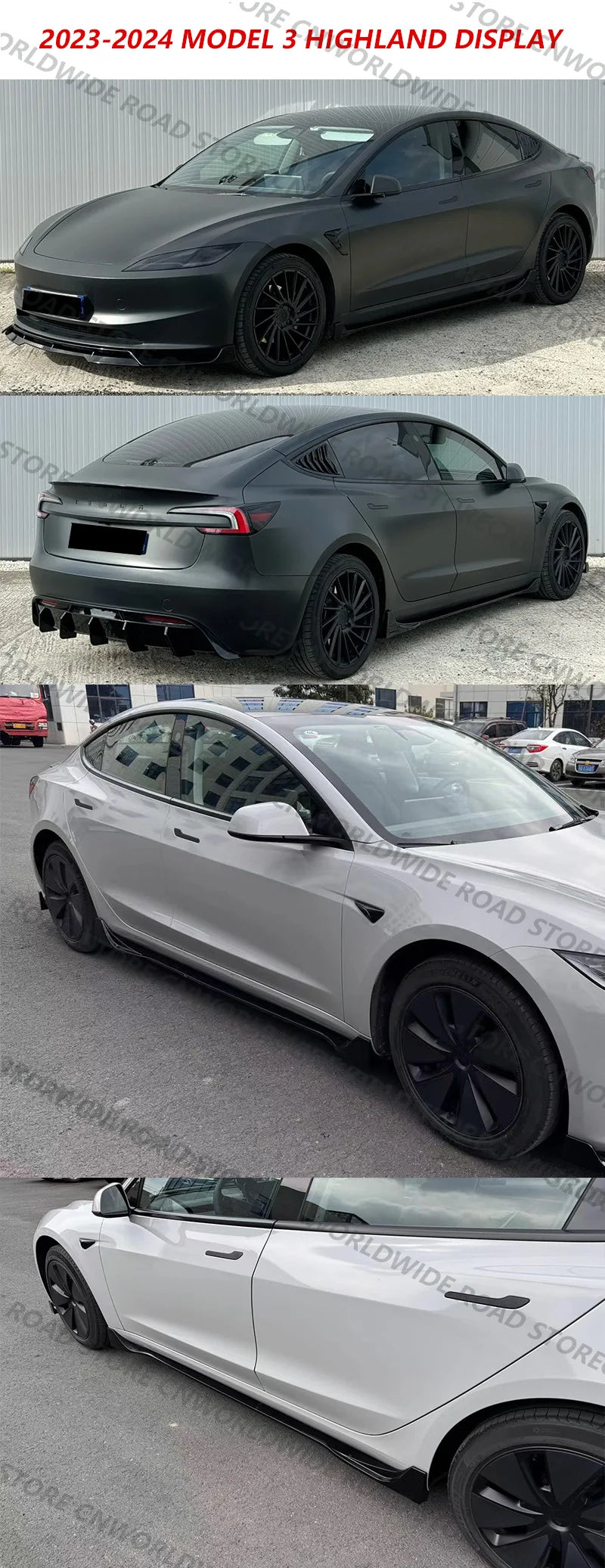 For Tesla Model 3 Y Highland 2017-2024 Side Skirts Body Kits Carbon Fiber Pattern Black ABS Fast Tunning For Tesla Accessories