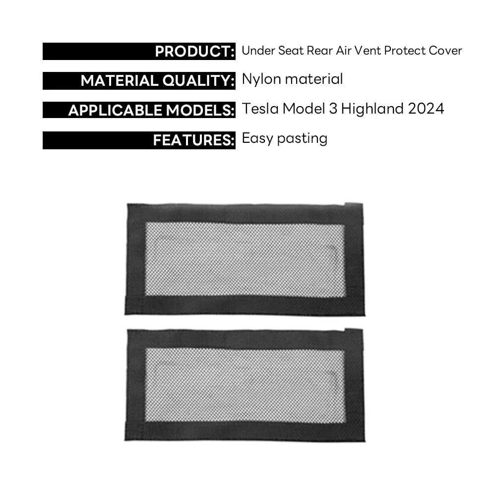 For Tesla New Model 3 Highland 2024 Under Seat Rear Air Vent Protect Cover Anti-blocking Backseat Outlet Grille Protector Parts