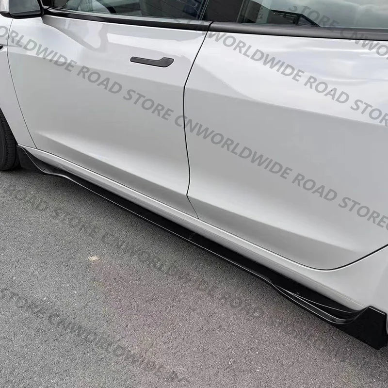 For Tesla Model 3 Y Highland 2017-2024 Side Skirts Body Kits Carbon Fiber Pattern Black ABS Fast Tunning For Tesla Accessories