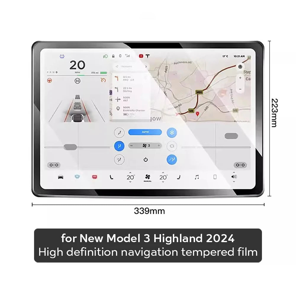 Tempered Glass Film Protector for New Tesla Model Y Juniper 2025 Launch Model 3 Highland 2024 Front and Rear Screen Protective