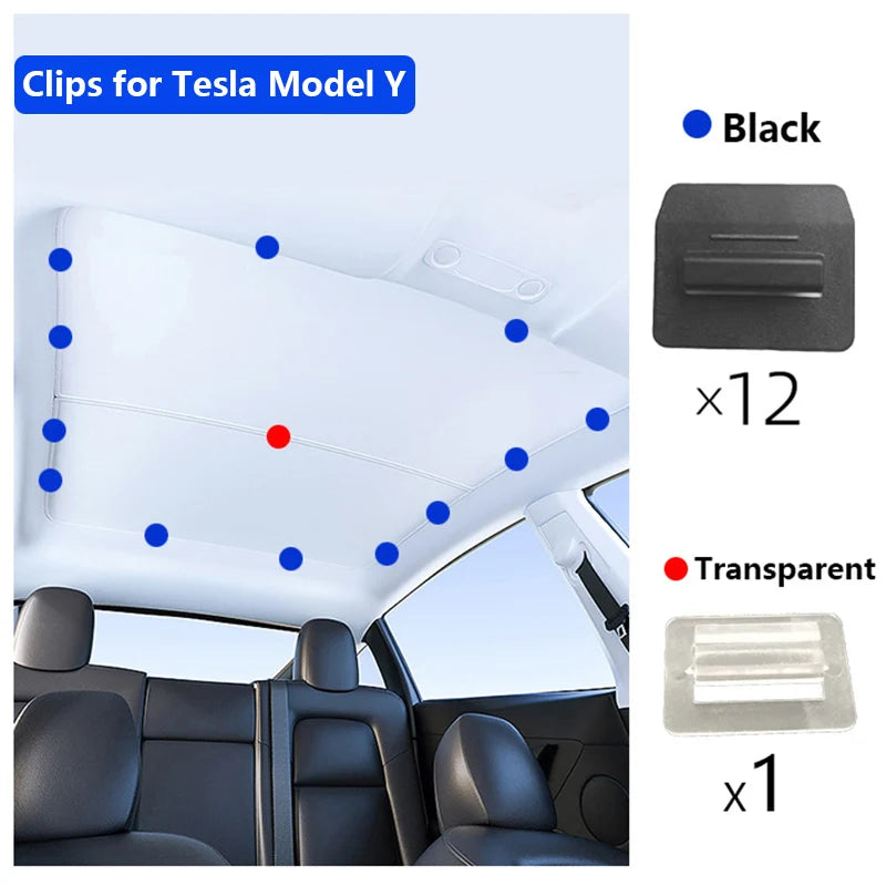 For Tesla Model Y S X 3 Roof Sunshade Clips Skylight Split Shade Windows Sunshades Sun Block Clip Interior Accessories 2025 2024