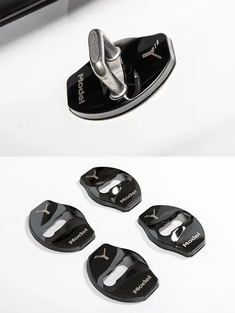 Car Door Lock Buckle Cover Door Lock For Tesla Model Y Carbon Fiber Metal Sticker Protector Accessories Decoration
