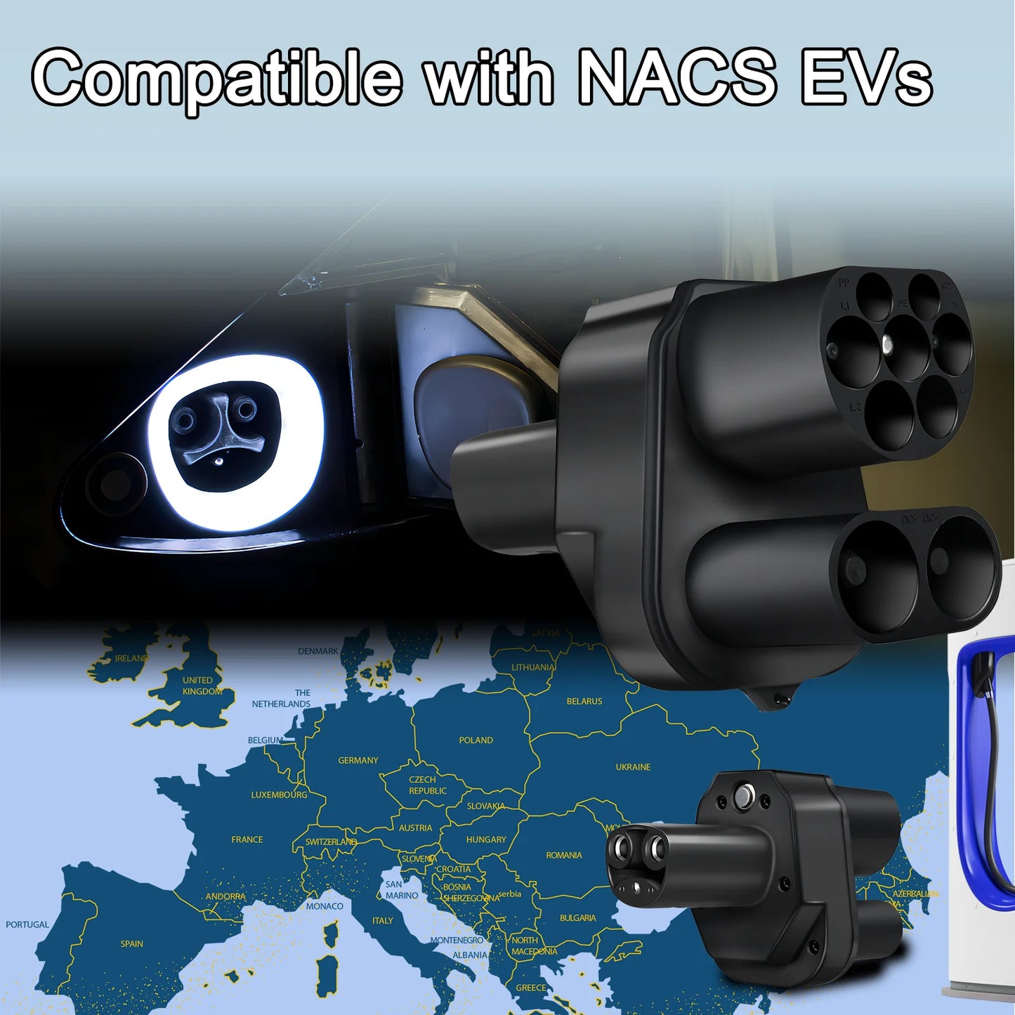 GUWIEYG CCS2 to Tesla EV Charging Adapter 300A CCS2 Combo for Tesla Convertor for Car Charger CCS2 Tesla Adapterr