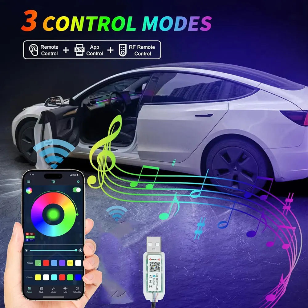 For Tesla Model Y/3 2021-2023 Center Console Dashboard Ambient Lights LED Strips Neon Lighting Center Tesla Accessories
