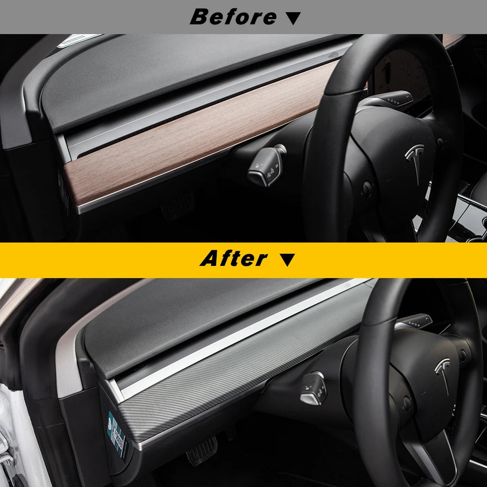 Heenvn For Tesla Model 3 2023 Carbon Fiber ABS Car Center Console Panel Trim Model Y 2022 Accessories Tesla Model 3 Dashboard