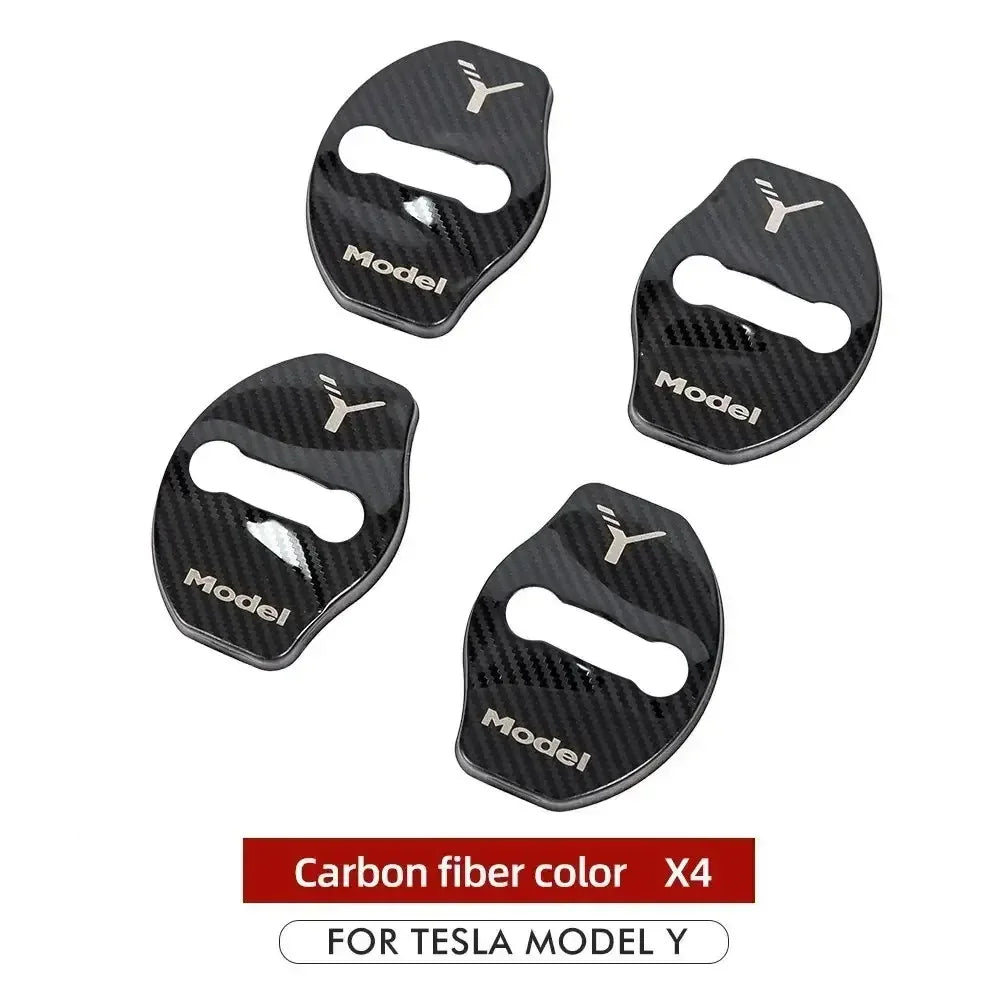 Car Door Lock Buckle Cover Door Lock For Tesla Model Y Carbon Fiber Metal Sticker Protector Accessories Decoration