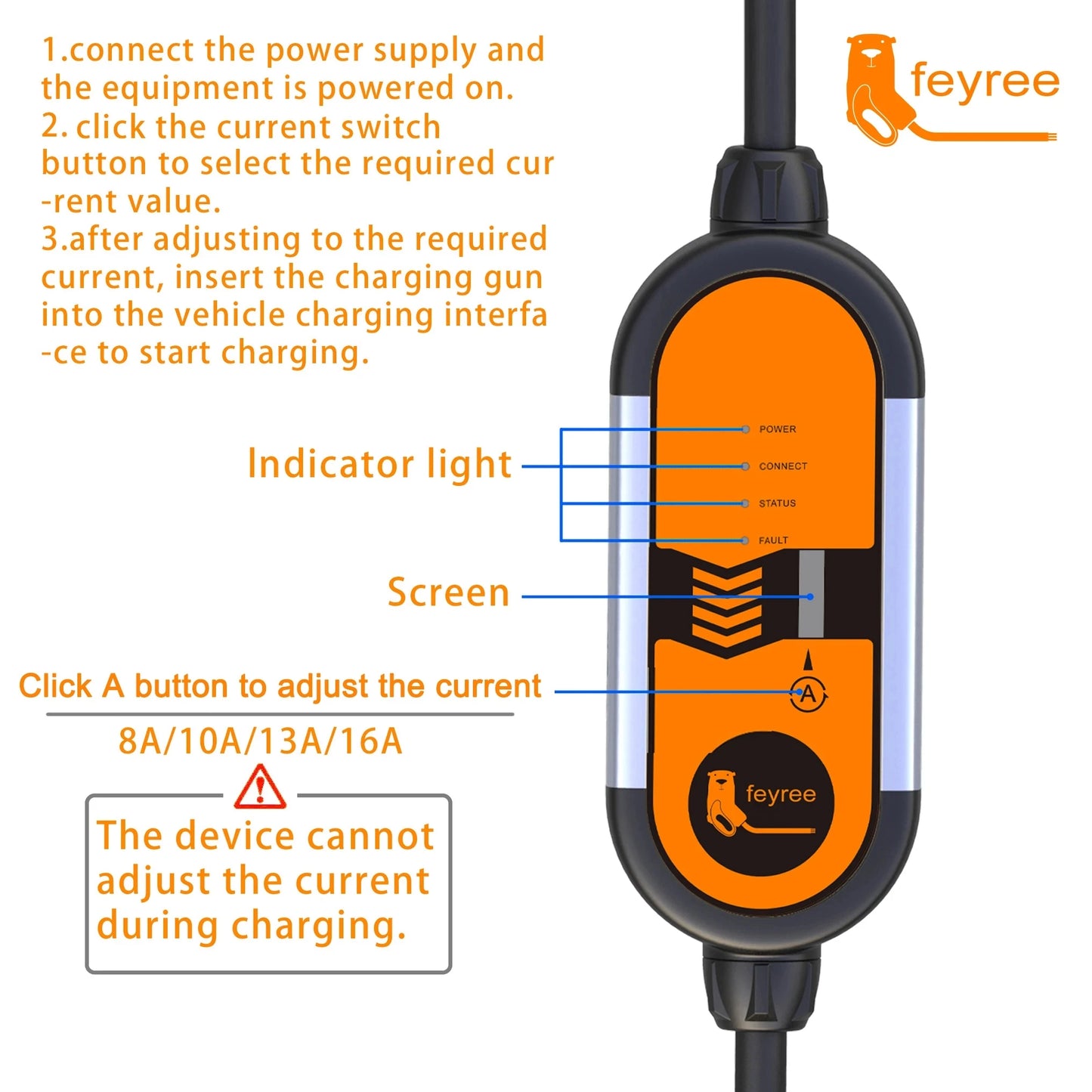feyree Portable EV Charger 3.5KW 16A TS-NACS Charger Plug Charging Box Adjustable Current Fast Charging Compatible for Tesla Car