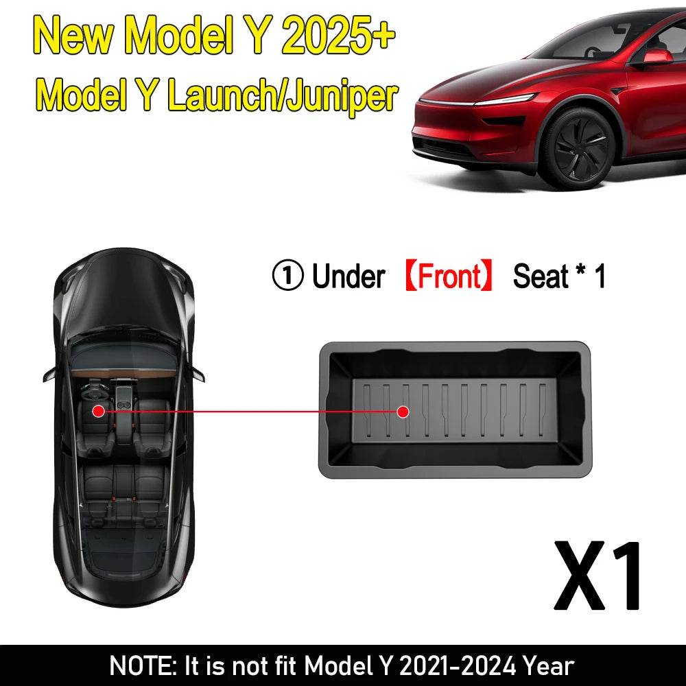 Under Seat Storage Box For Tesla Model Y Juniper 2025 Center Console Organizer Bins Front Backseat Bag Trash Tray Accessories