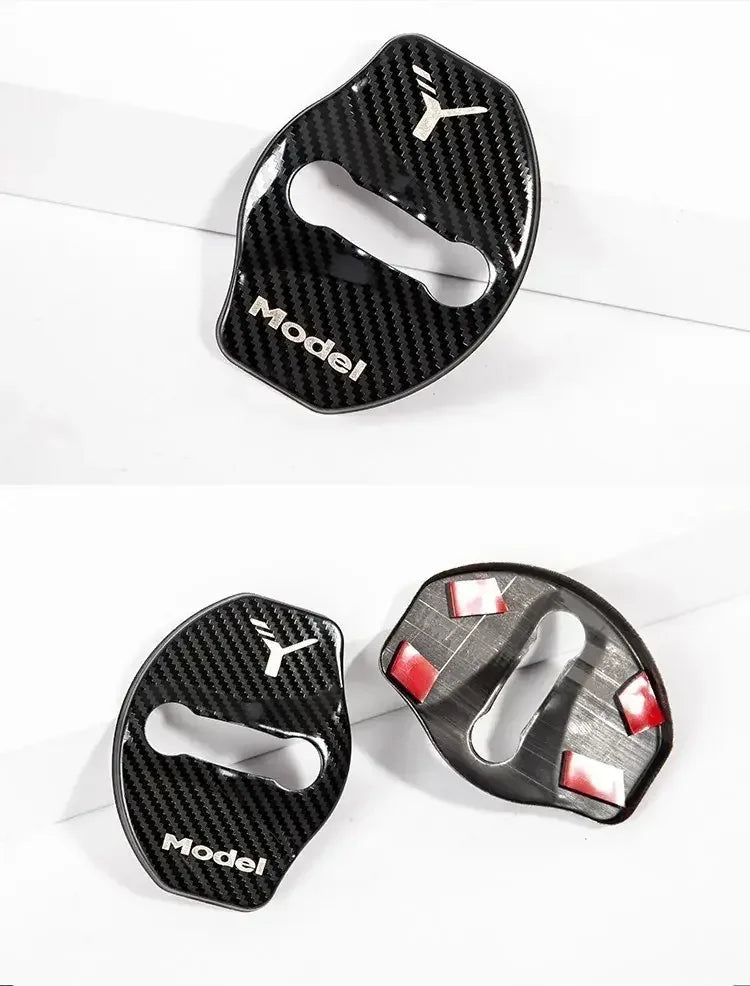 Car Door Lock Buckle Cover Door Lock For Tesla Model Y Carbon Fiber Metal Sticker Protector Accessories Decoration