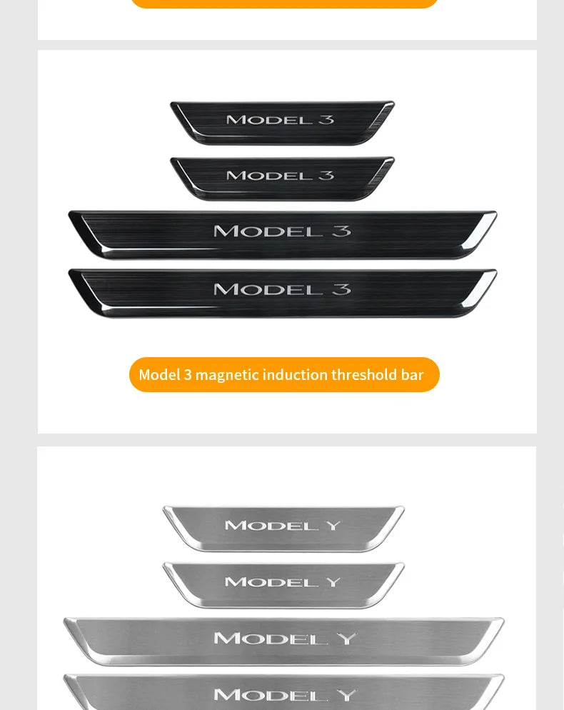 New Wireless LED illuminated Pedal Magnet Car 4xDoor Sills Protector Model Y Model 3 Door Edge Protectors For Tesla Accessories