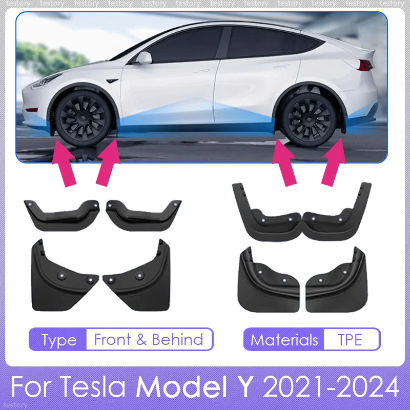 Mudguards for Tesla Model Y 2021-2024 Accessories TPE Mud Flaps Front Rear Wheel Fender Mudflaps for Tesla Model Y 2024 Mudguard