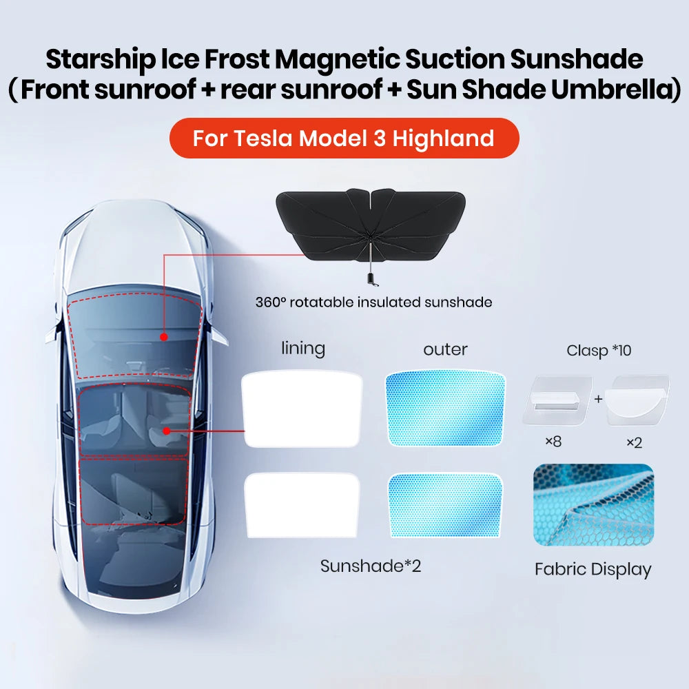 YZ For Tesla Model 3 Y Highland 2021-2024 sun visor for car Upgrade Ice Cloth Buckle Sun Shades Glass Roof Skylight Vehicle