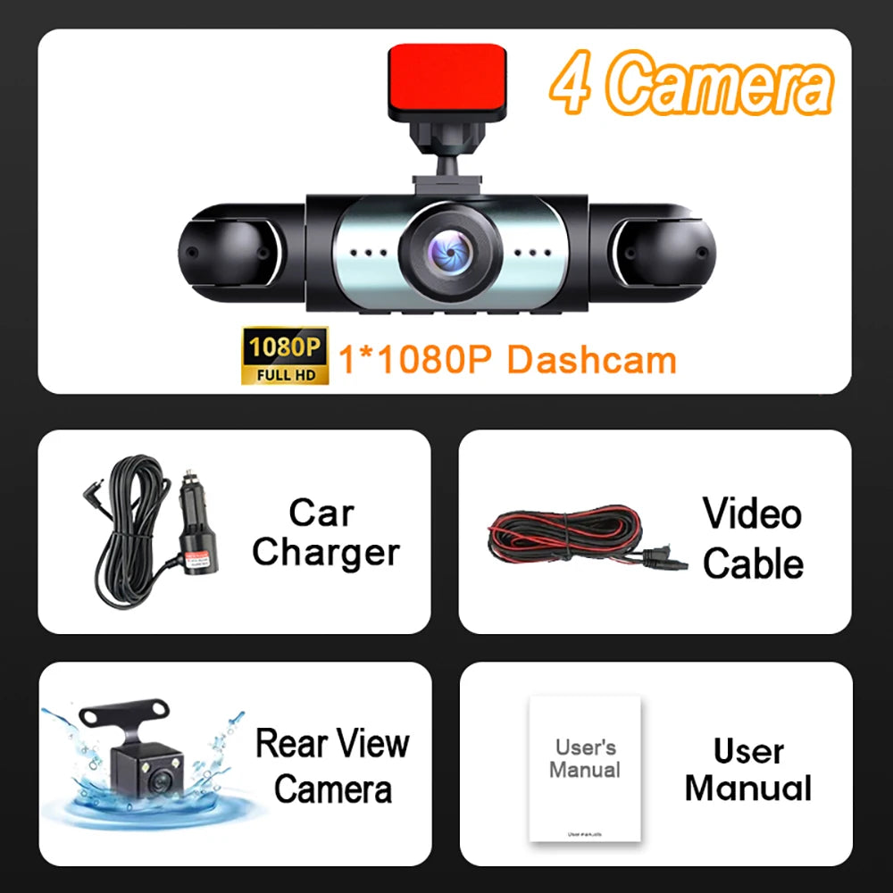 Dash Cam for Car 3/4 Channels Video Recorder 1080P Car DVR Front inside Rotatable and Rear View Night Vision Car accessory