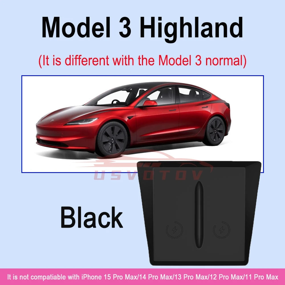 Wireless Charger Pad For Tesla Model 3 Y S X Highland 2024 2023 2022 Accessories Center Console Organizer Charging Station Mats