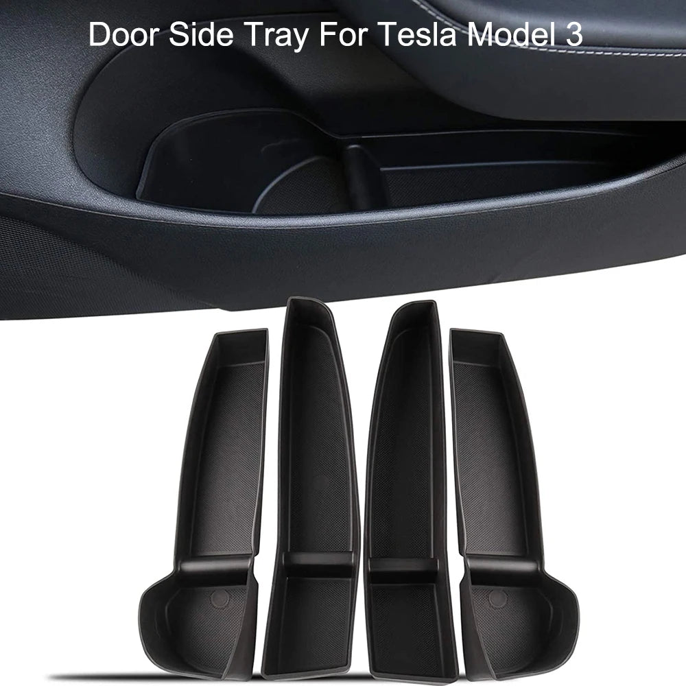 Door Side Storage Box Front Rear Door Handle Armrest Tray Organizer for Tesla Model Y Juniper 2020 - 2025 Model 3 Highland