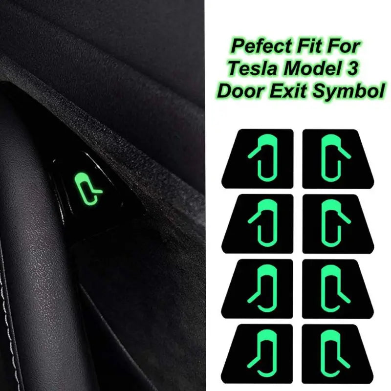 8pcs Luminous Car Open Door Button Stickers For Tesla Model 3 2022 Reminder Door Open Sticker Armrest Window Lift Button Switch