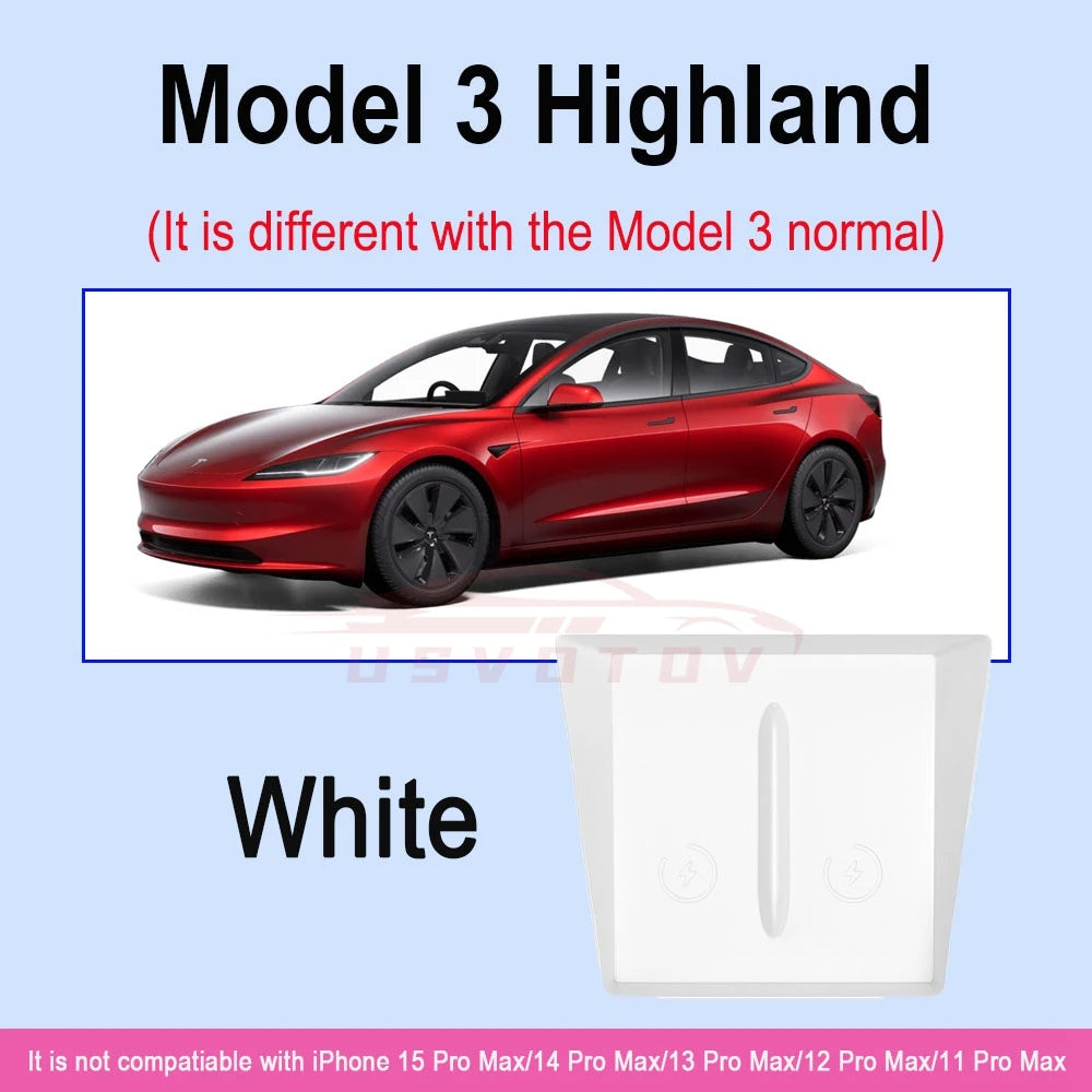 Wireless Charger Pad For Tesla Model 3 Y S X Highland 2024 2023 2022 Accessories Center Console Organizer Charging Station Mats