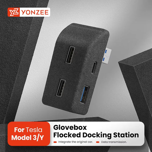 YZ For Tesla Model 3 Y Highland Juniper 2021-2025 Glove Box Flocking USB HUB Adapter Quick Charger Car Accessories