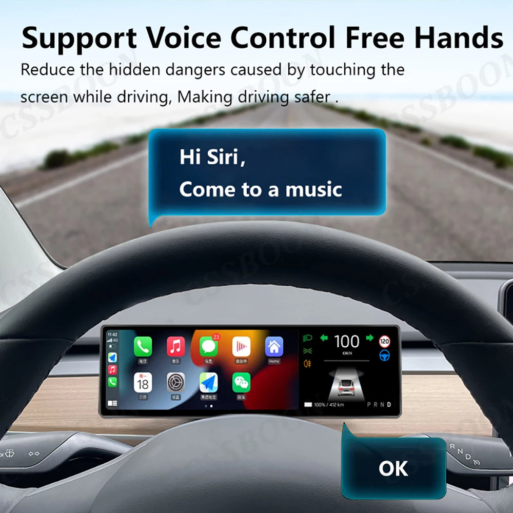 CSSBOON 8.8" Linux System Tesla Car Instrument Cluster Won't Block Airvents Dashboard Touch Display HUD for Tesla Model y/3