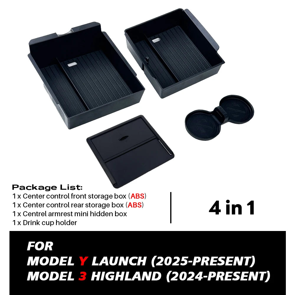 for Tesla Model 3 Highland 2024 Console Armrest Storage box Interior Organizer ABS Rubber Pad or Flocking
