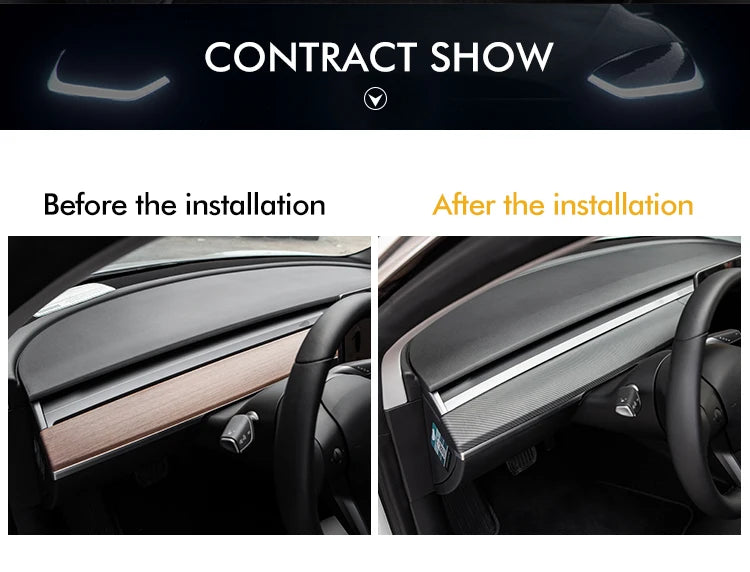 Heenvn For Tesla Model 3 2023 Carbon Fiber ABS Car Center Console Panel Trim Model Y 2022 Accessories Tesla Model 3 Dashboard