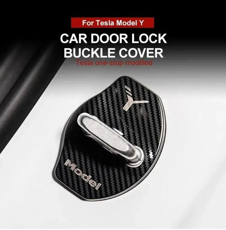 Car Door Lock Buckle Cover Door Lock For Tesla Model Y Carbon Fiber Metal  Sticker Protector Accessories Decoration