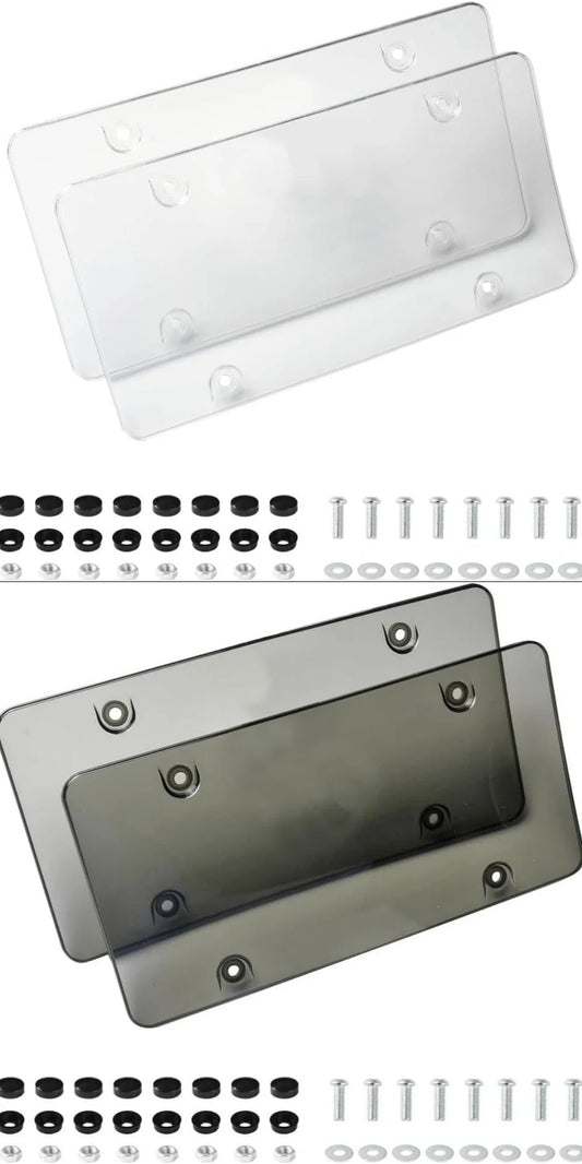 Rainproof Scratch-Resistant Protective Cover for License Plates, Includes Screws and Transparent Cover