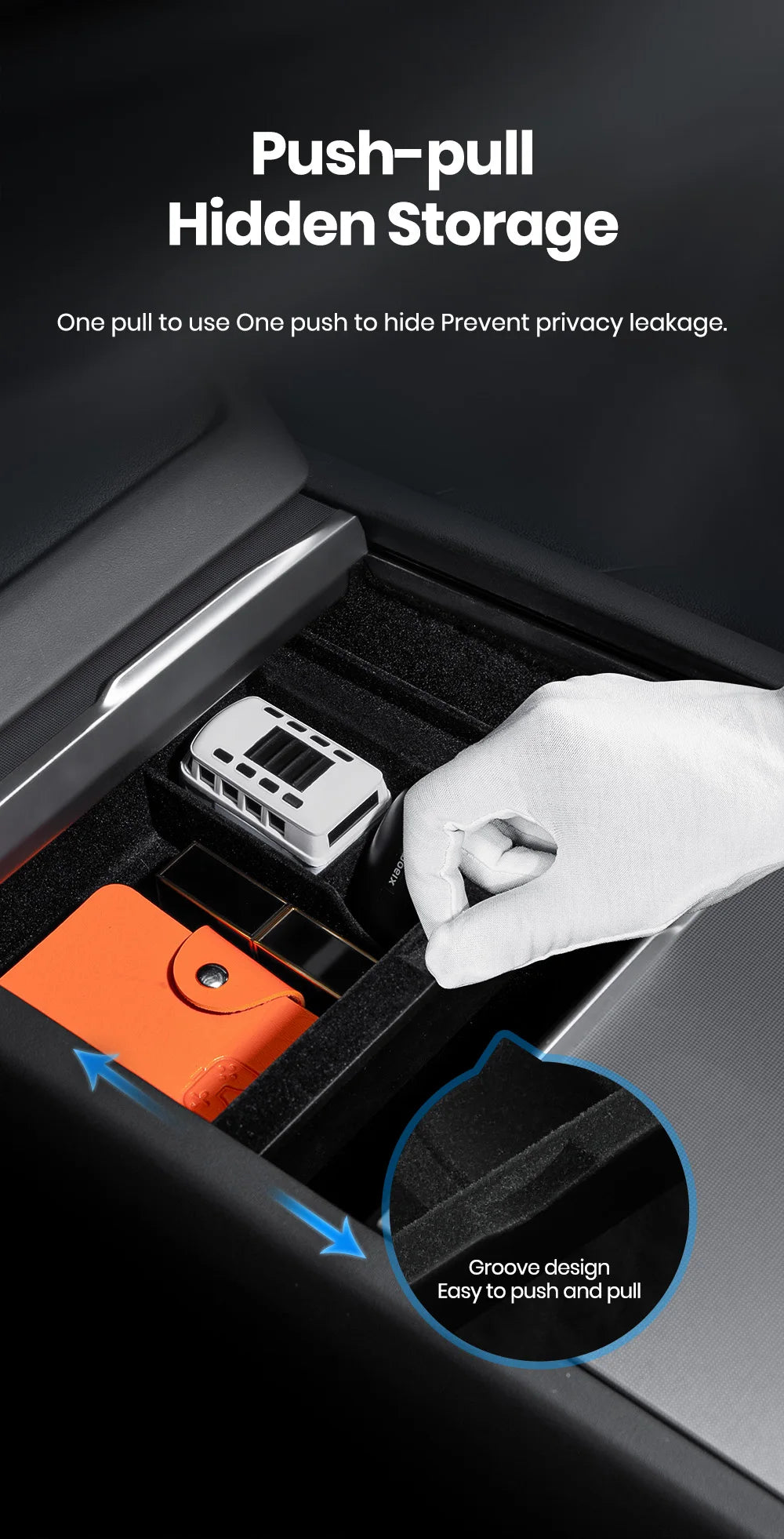 For Tesla Model 3 Highland 2025 Model Y 2021-2025 Center Armrest Hidden Storage Box Cup Holder Console Organizer Box Accessories