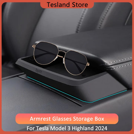 For Tesla Model 3 HIghland Armrest Glasses Storage Box For 2024 Tesla Model 3 Silicone Phone Storage Pocket