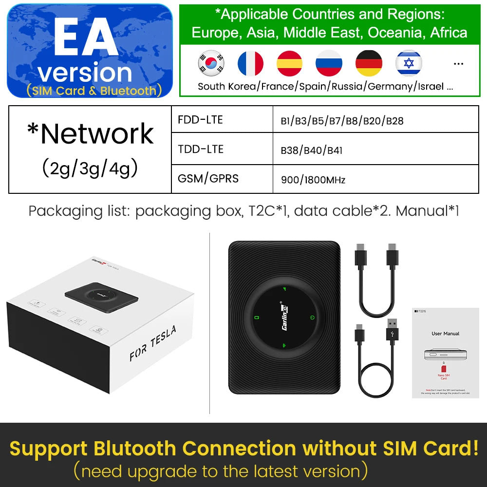 T2C Carlinkit Wireless CarPlay Adapter For Tesla Car Play Wireless Dongle for Model 3 Model Y S X Waze Spotify Android Auto
