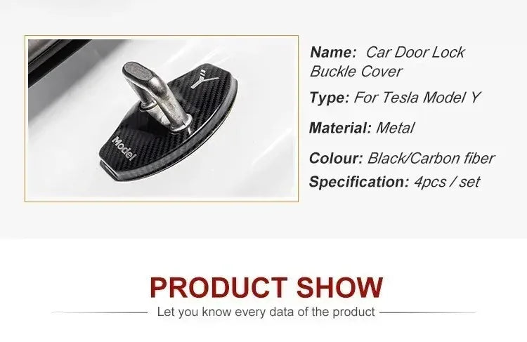 Car Door Lock Buckle Cover Door Lock For Tesla Model Y Carbon Fiber Metal  Sticker Protector Accessories Decoration