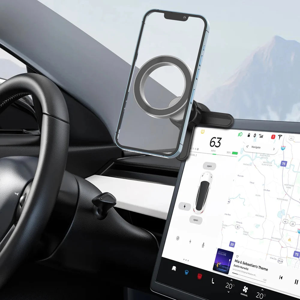 iBudim Magnetic Phone Holder for Tesla Car Display Screen Side 360 Degree Rotation Magnet Car Mount for iPhone 15 ProMax MagSafe